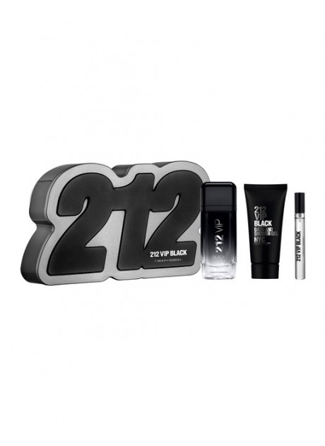 Cofre Carolina Herrera 212 VIP BLACK Men edp 100 ml+Mini edp 10ml+Gel de Ducha 100ml