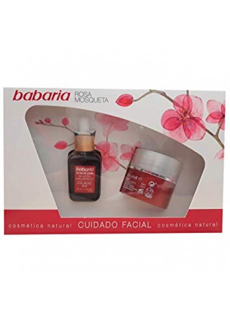 Estuche Babaria ROSA MOSQUETA Crema Facial Antiarrugas 50ml+Sérum Gotas de LLuvia Ácido Hialurónico 30ml