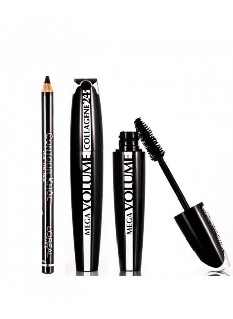 Pack L'Oreal MEGA VOLUME COLLAGENE 24H Máscara de Pestañas 2x9ml+Superliner Le Khôl
